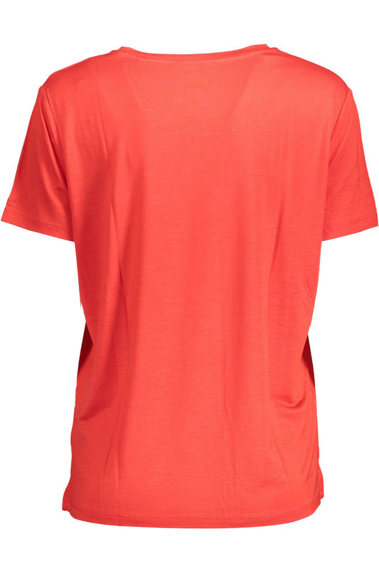 Elegant Red Embroidered Tee with Wide Neckline