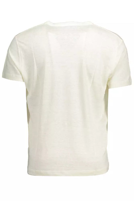 Elegant White Linen Tee with Embroidered Logo