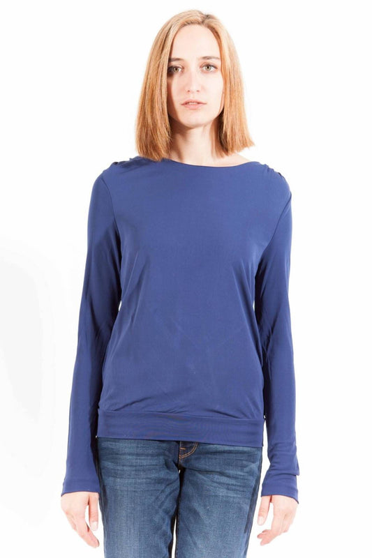 Chic Long Sleeve Blue Top with Logo Detail