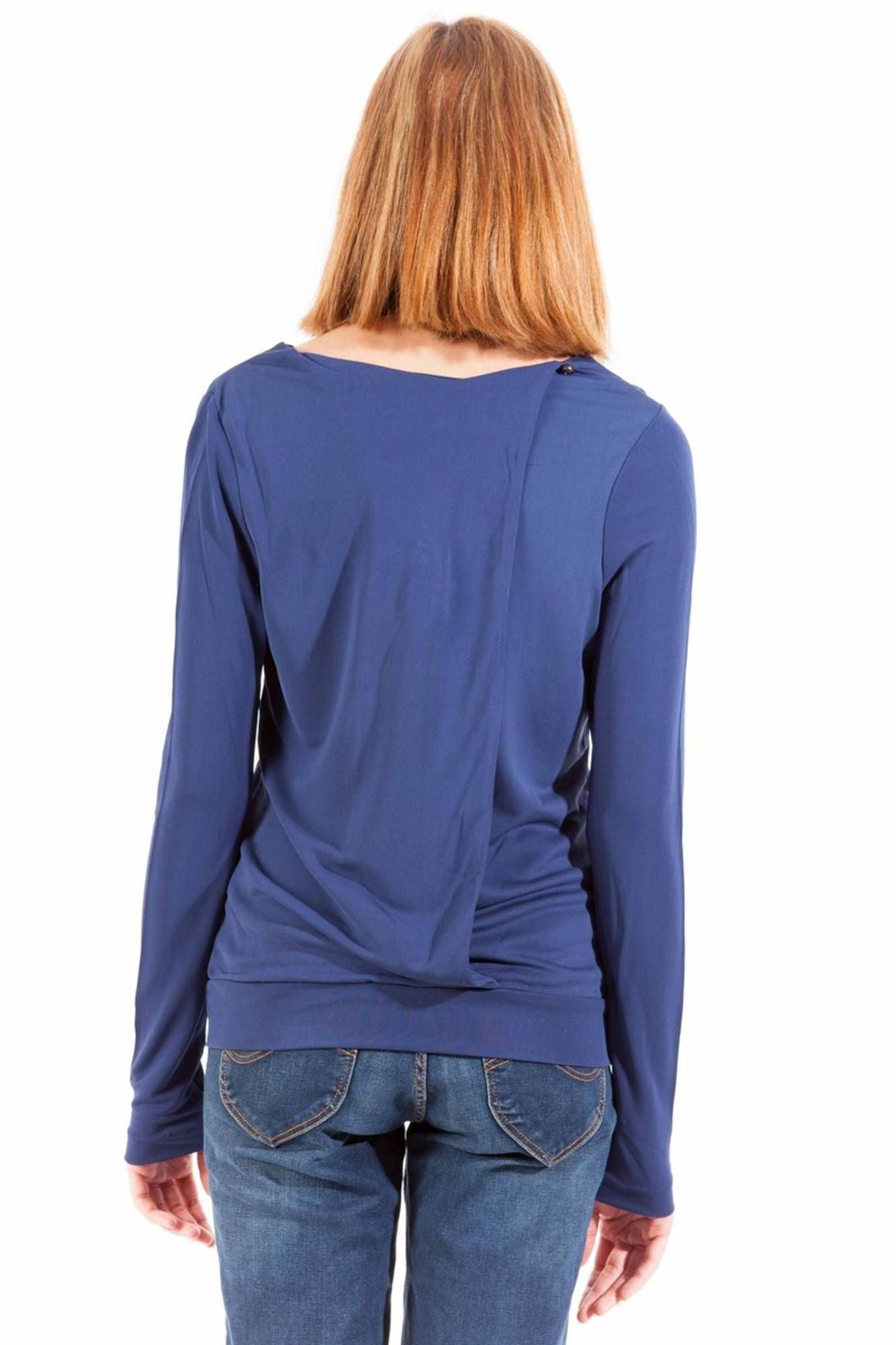 Chic Long Sleeve Blue Top with Logo Detail