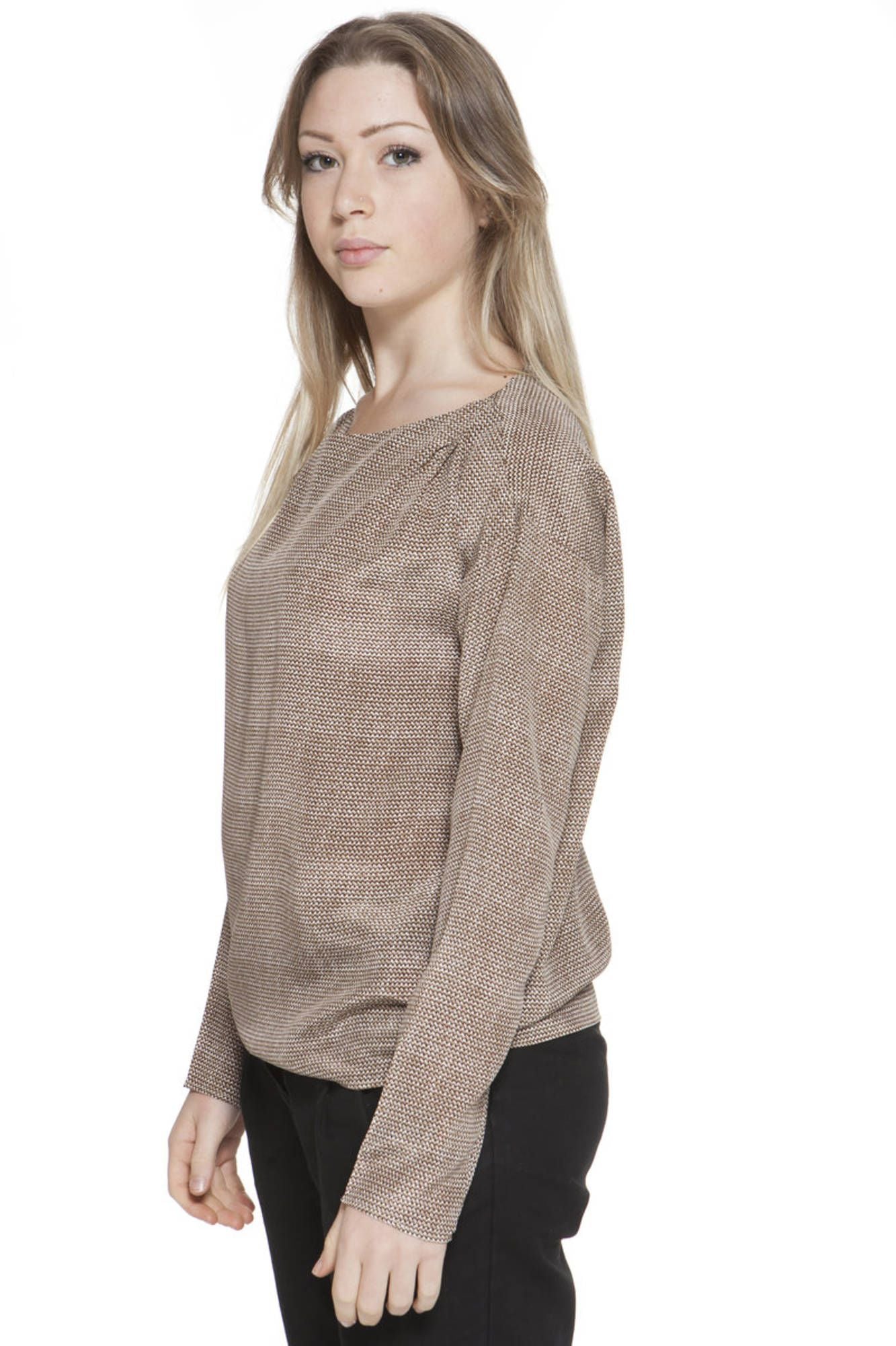 Elegant Silk Long Sleeve Boat Neck Top