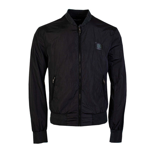 Sleek Black Bomber Jacket for the Dapper Gentleman