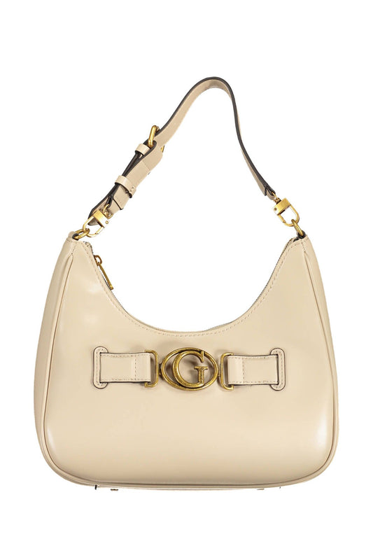 Chic Beige Shoulder Handbag with Contrasting Details