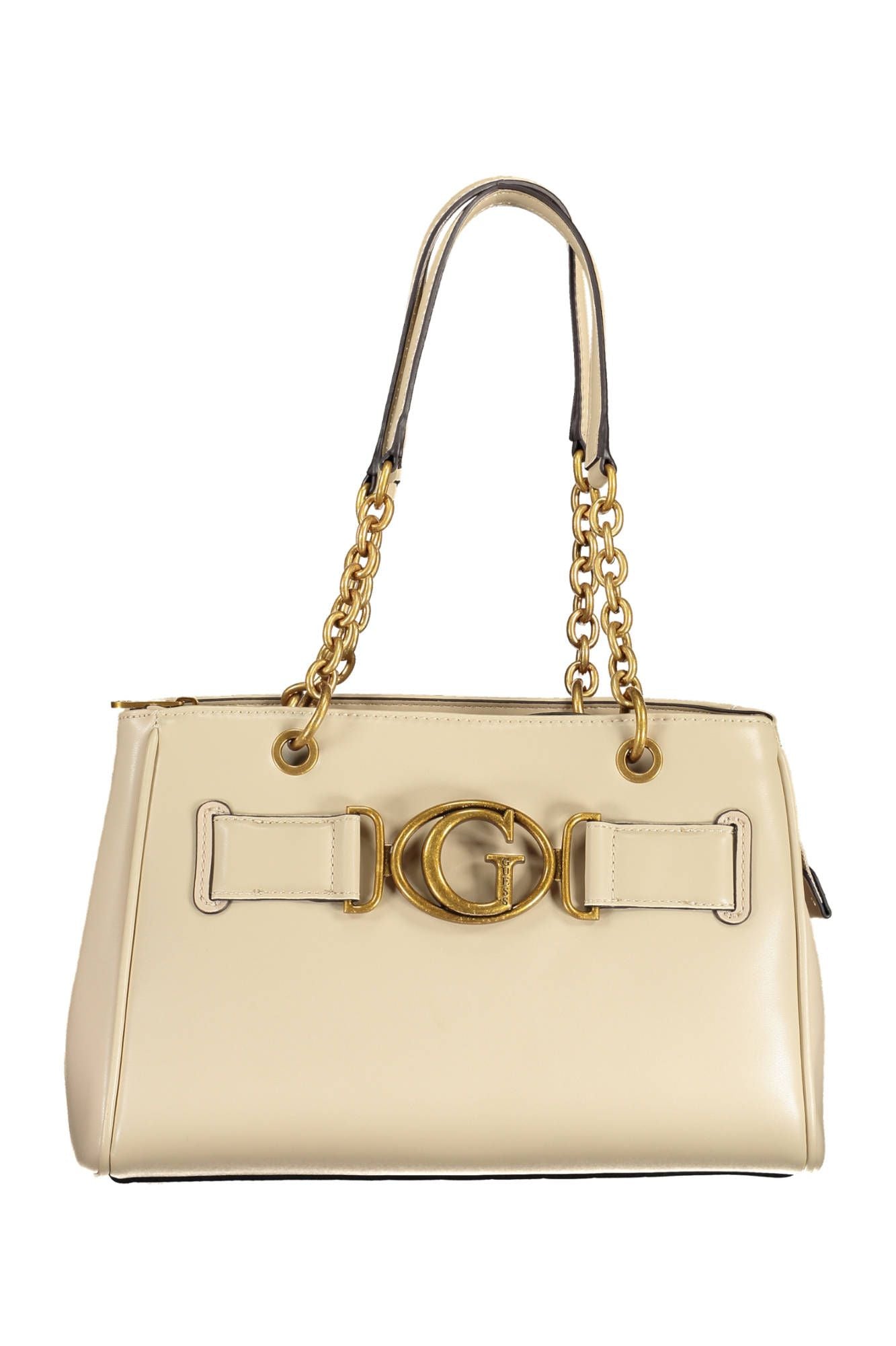 Chic Beige Polyurethane Handbag with Logo