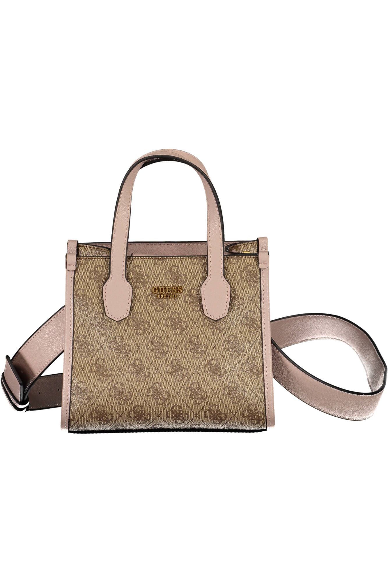 Elegant Two-Handle Beige Handbag with Card Slots