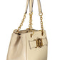 Chic Beige Polyurethane Handbag with Logo