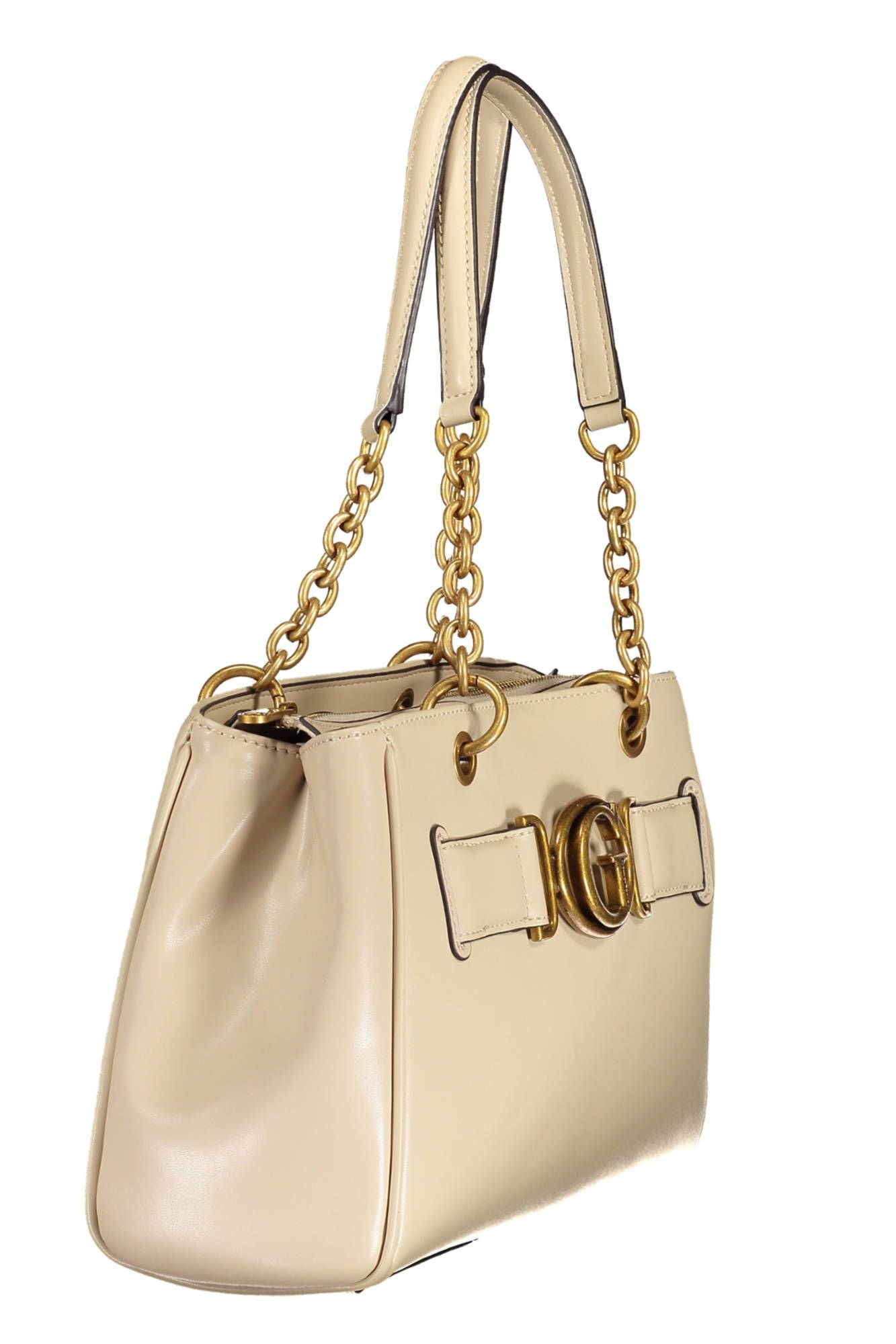 Chic Beige Polyurethane Handbag with Logo