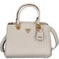 Chic White Polyurethane Handbag with Contrasting Details