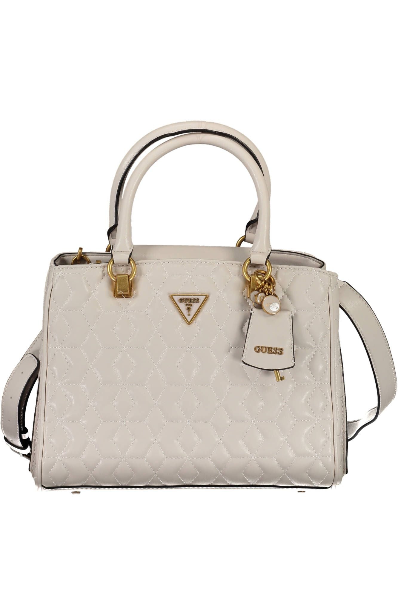 Chic White Polyurethane Handbag with Contrasting Details