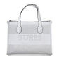 Chic White Convertible Handbag with Contrasting Details