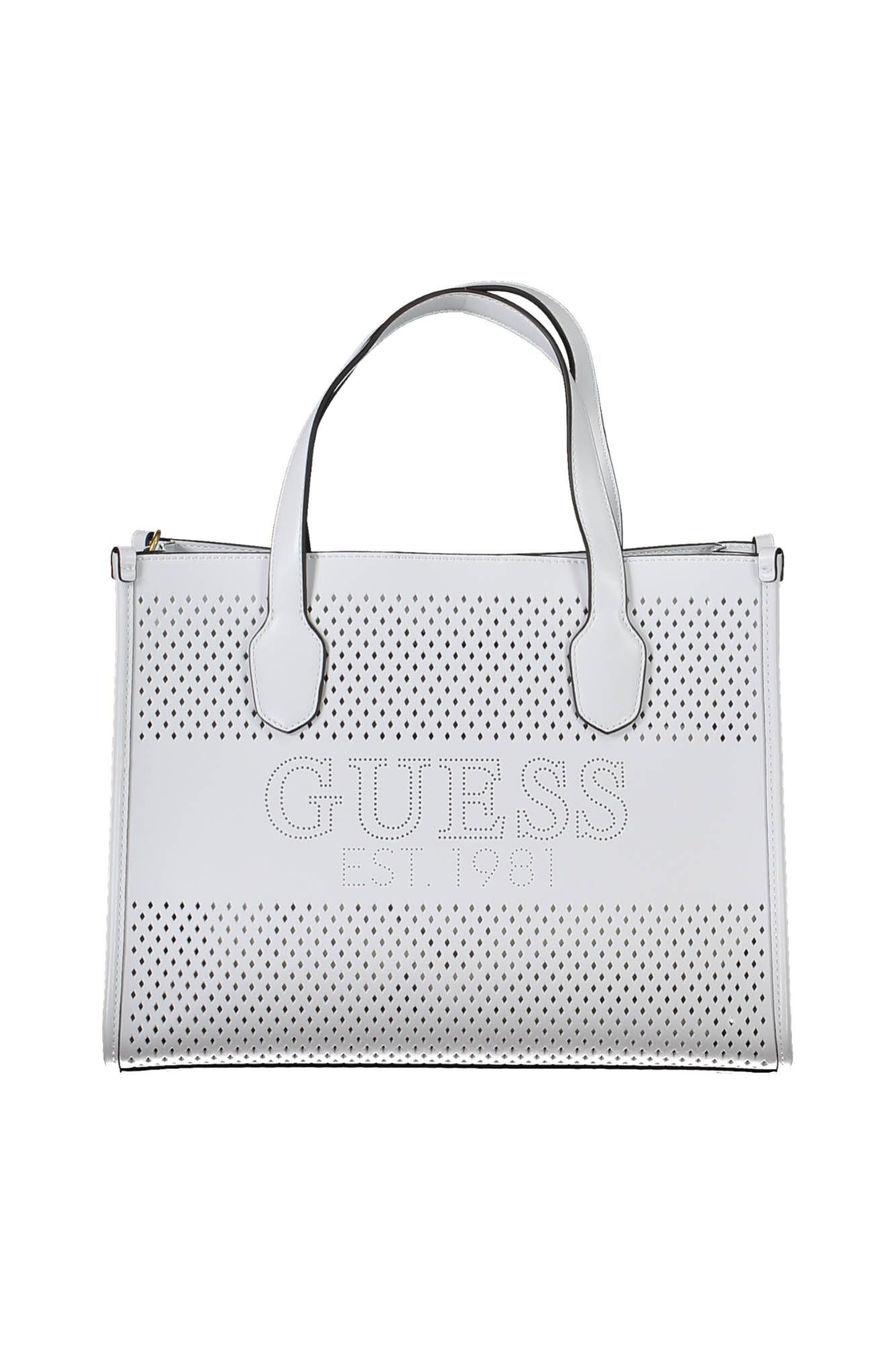 Chic White Convertible Handbag with Contrasting Details