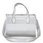 Chic White Convertible Handbag with Contrasting Details