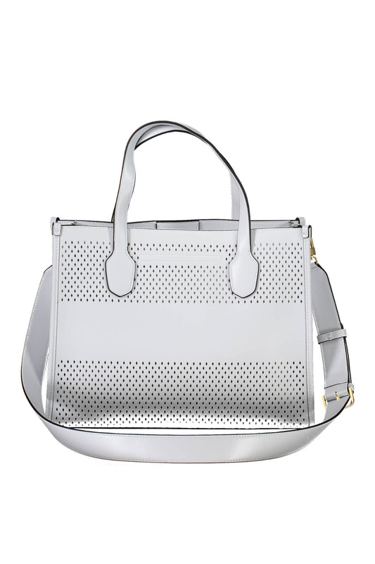 Chic White Convertible Handbag with Contrasting Details