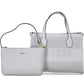 Chic White Convertible Handbag with Contrasting Details