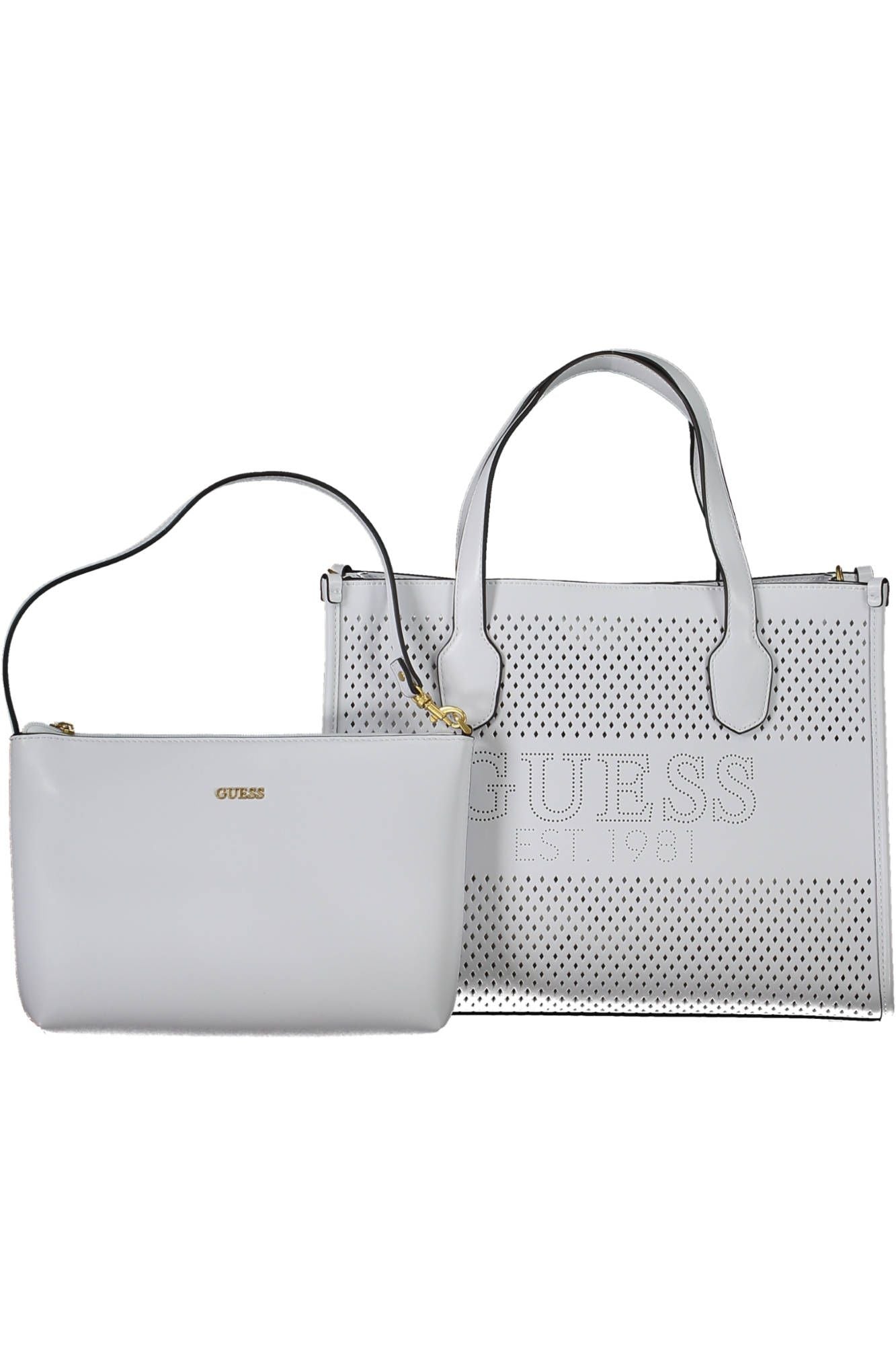 Chic White Convertible Handbag with Contrasting Details