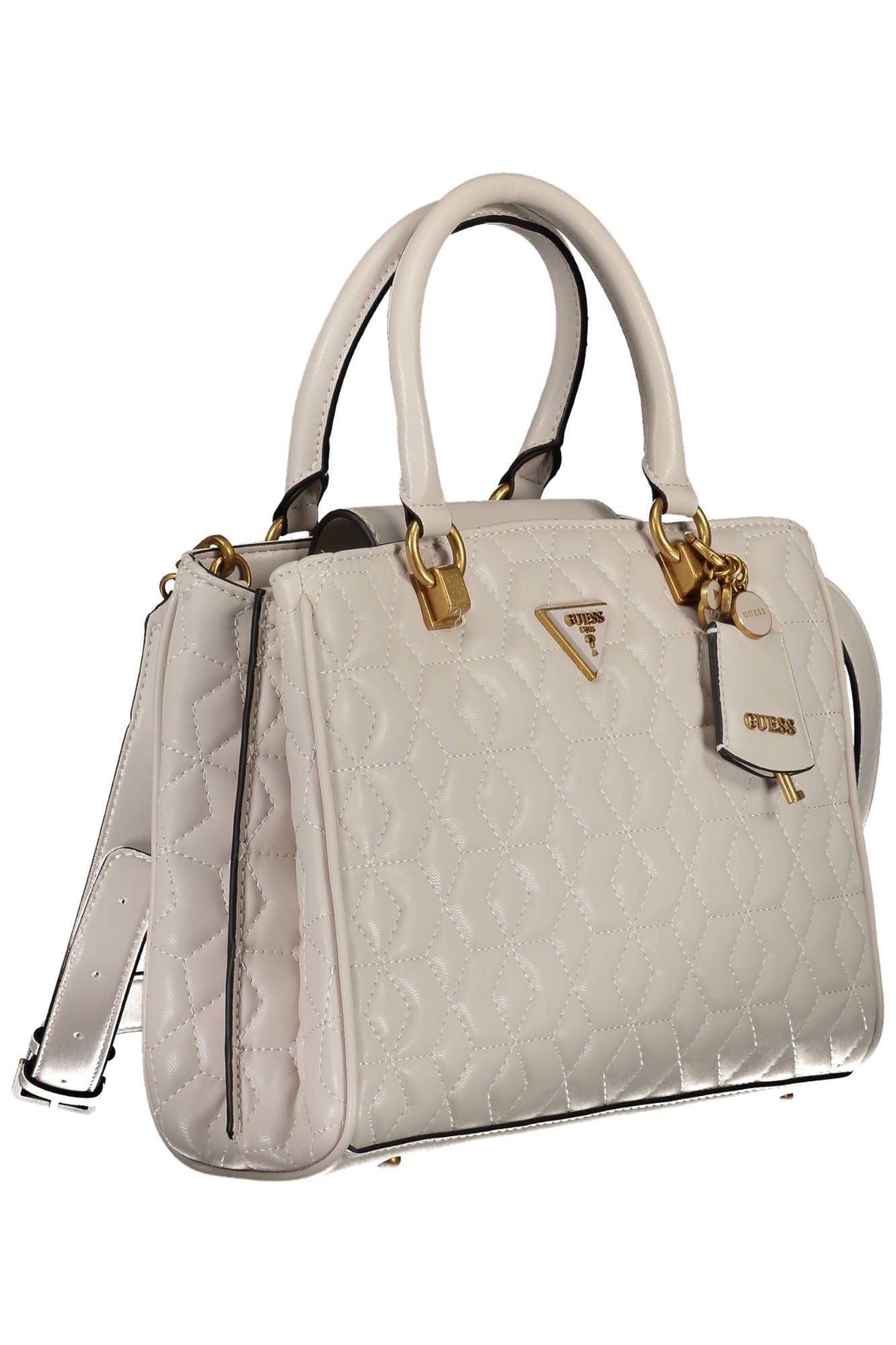 Chic White Polyurethane Handbag with Contrasting Details