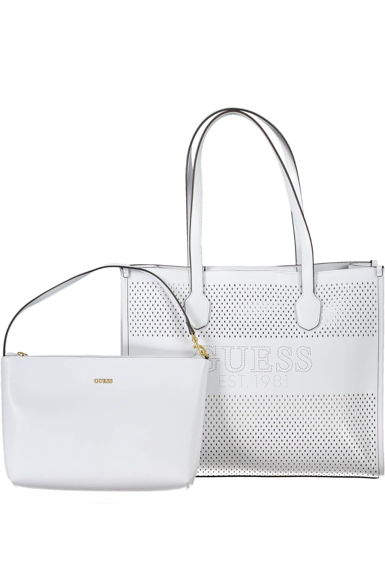 Chic White Polyurethane Handbag with Convertible Pochette