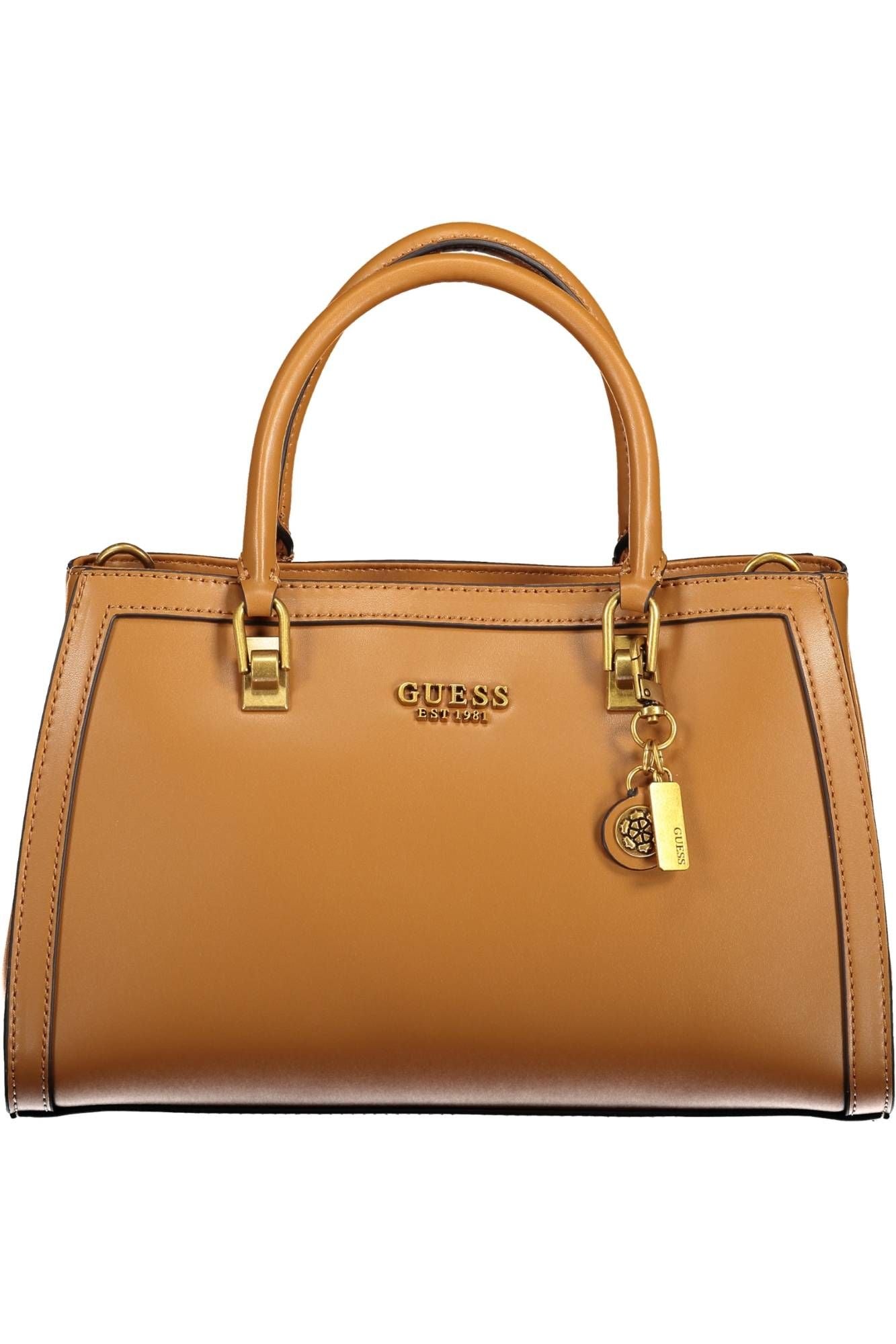 Chic Brown Polyurethane Handbag with Contrasting Details