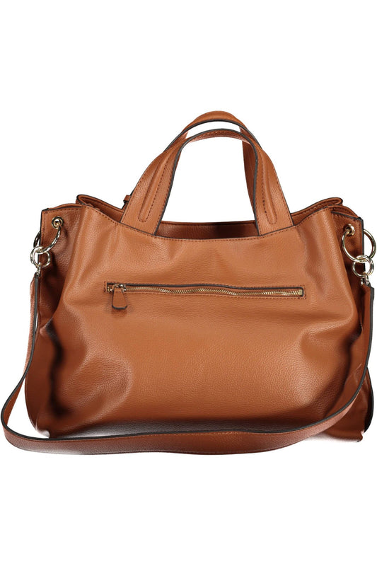 Chic Brown Shoulder Handbag with Contrasting Details