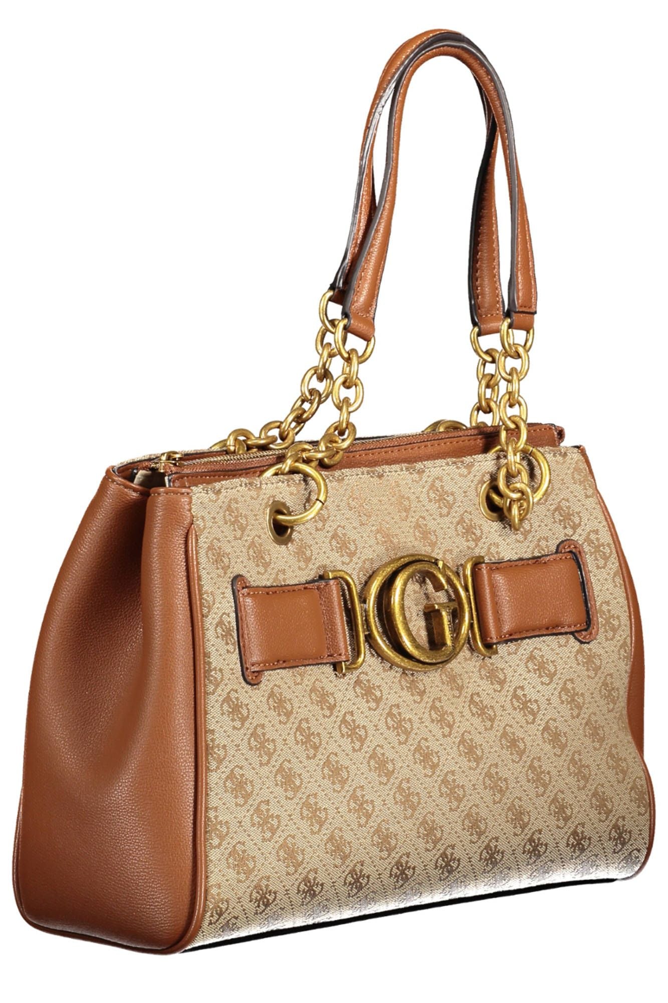 Chic Brown Chain Handled Polyurethane Bag