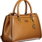 Chic Brown Polyurethane Handbag with Contrasting Details