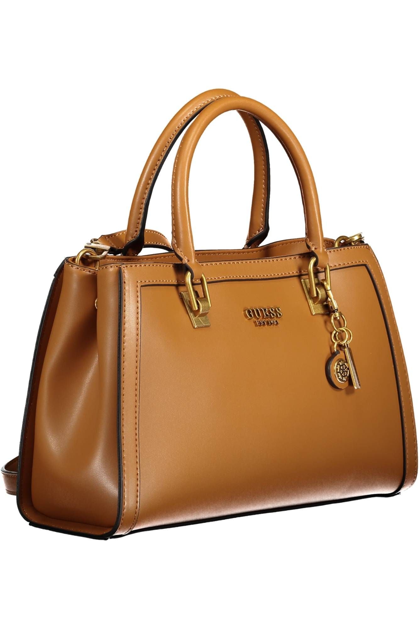 Chic Brown Polyurethane Handbag with Contrasting Details