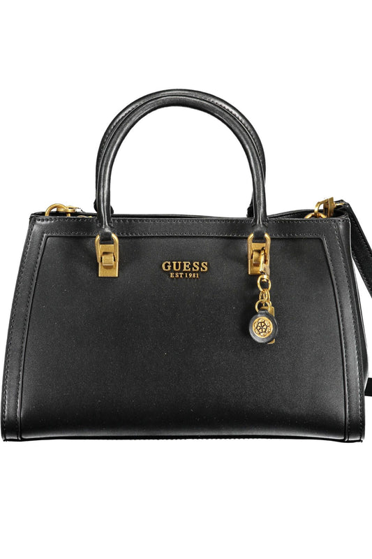 Elegant Black Polyurethane Handbag with Logo