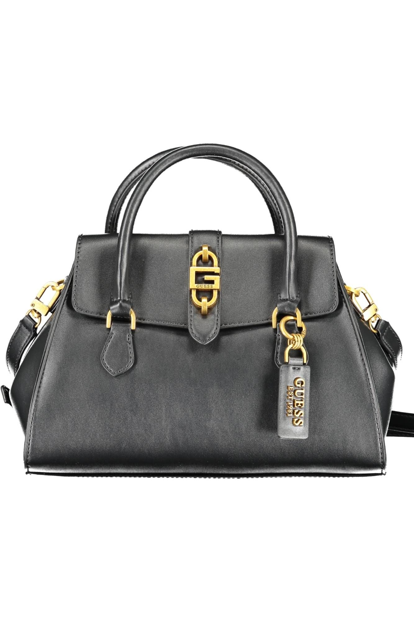 Chic Black Expandable Handbag with Contrasting Details