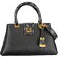 Elegant Black Polyurethane Handbag with Contrasting Details