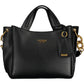 Chic Black Polyurethane Handbag with Contrasting Details