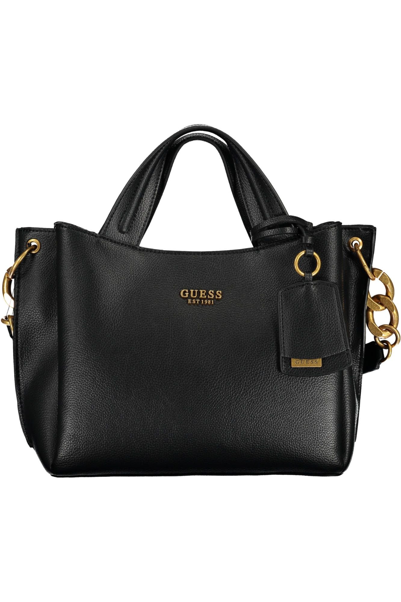 Chic Black Polyurethane Handbag with Contrasting Details