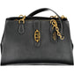 Chic Black Polyurethane Satchel with Contrasting Details