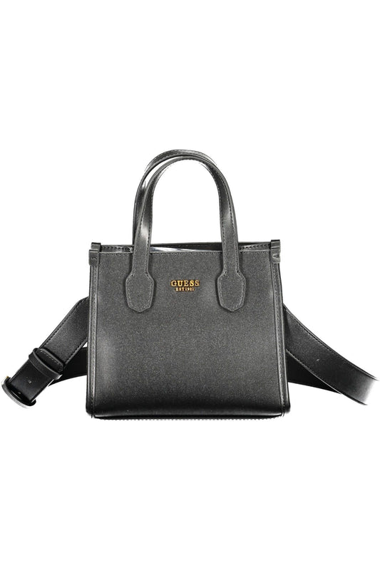 Elegant Black Polyurethane Handbag with Logo Detail