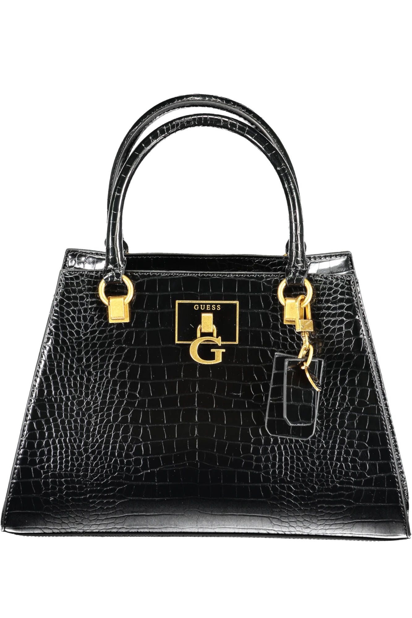 Chic Black Polyurethane Handbag with Contrasting Details