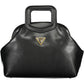 Chic Black Polyurethane Tote with Logo Detail