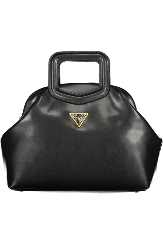 Chic Black Polyurethane Tote with Logo Detail