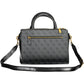 Chic Black Polyurethane Satchel with Contrasting Details
