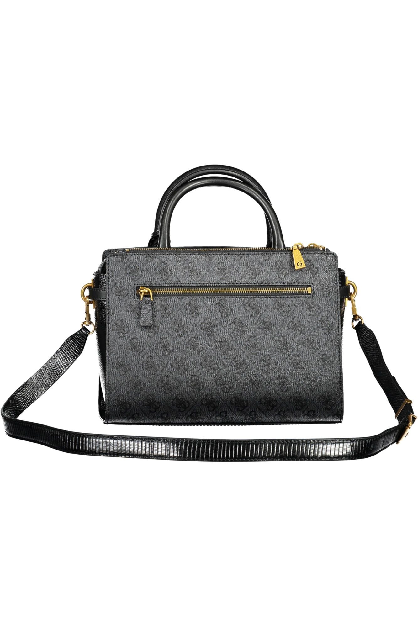 Chic Black Polyurethane Satchel with Contrasting Details