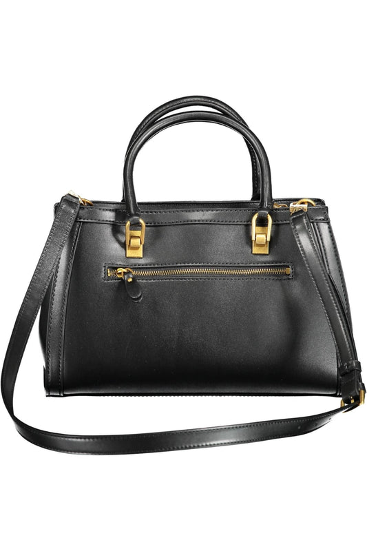 Elegant Black Polyurethane Handbag with Logo