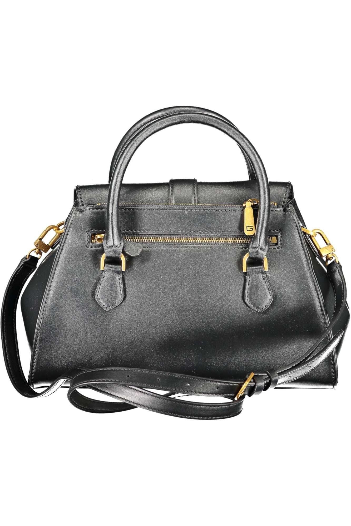 Chic Black Expandable Handbag with Contrasting Details