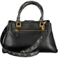 Elegant Black Polyurethane Handbag with Contrasting Details