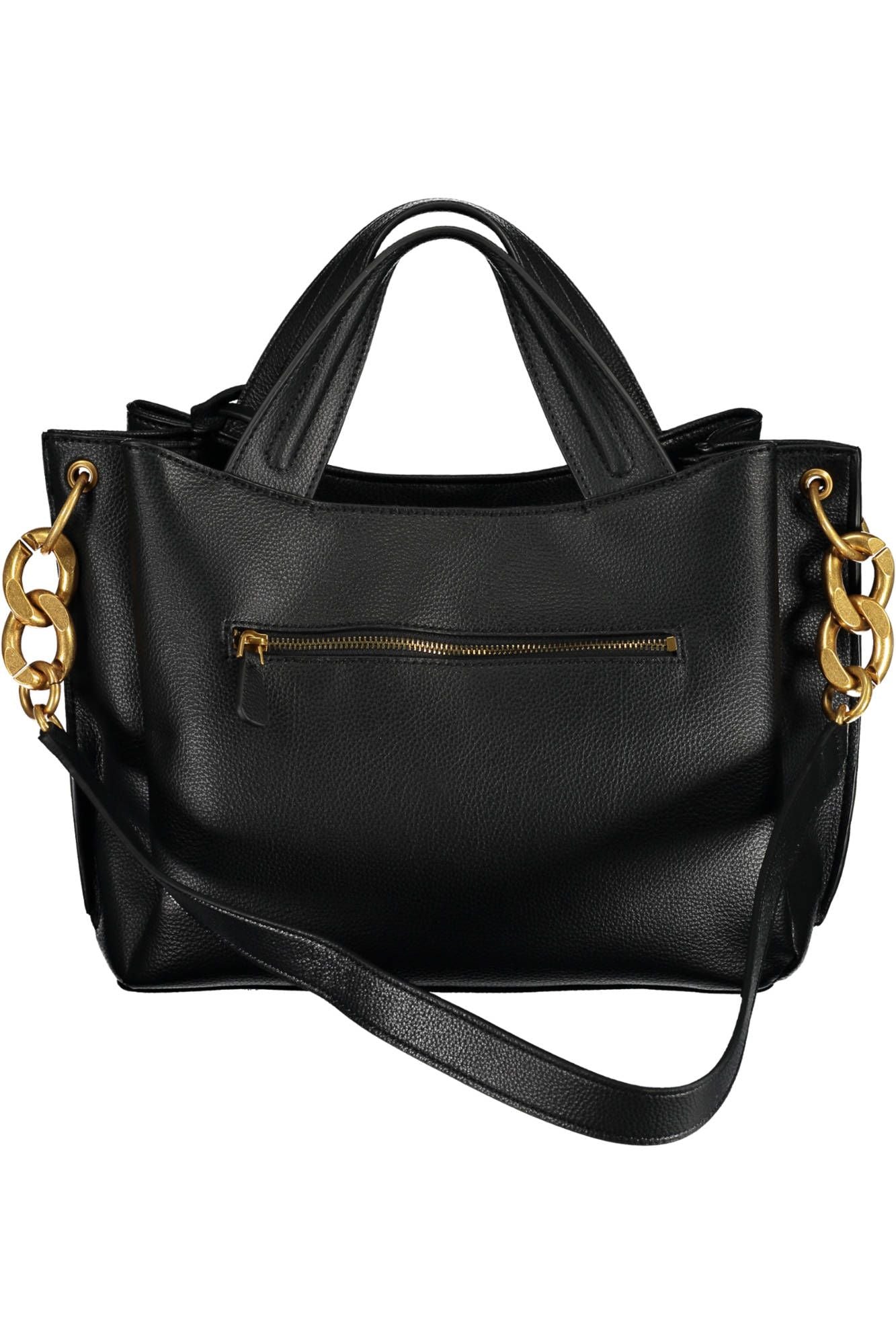 Chic Black Polyurethane Handbag with Contrasting Details