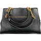 Chic Black Polyurethane Satchel with Contrasting Details