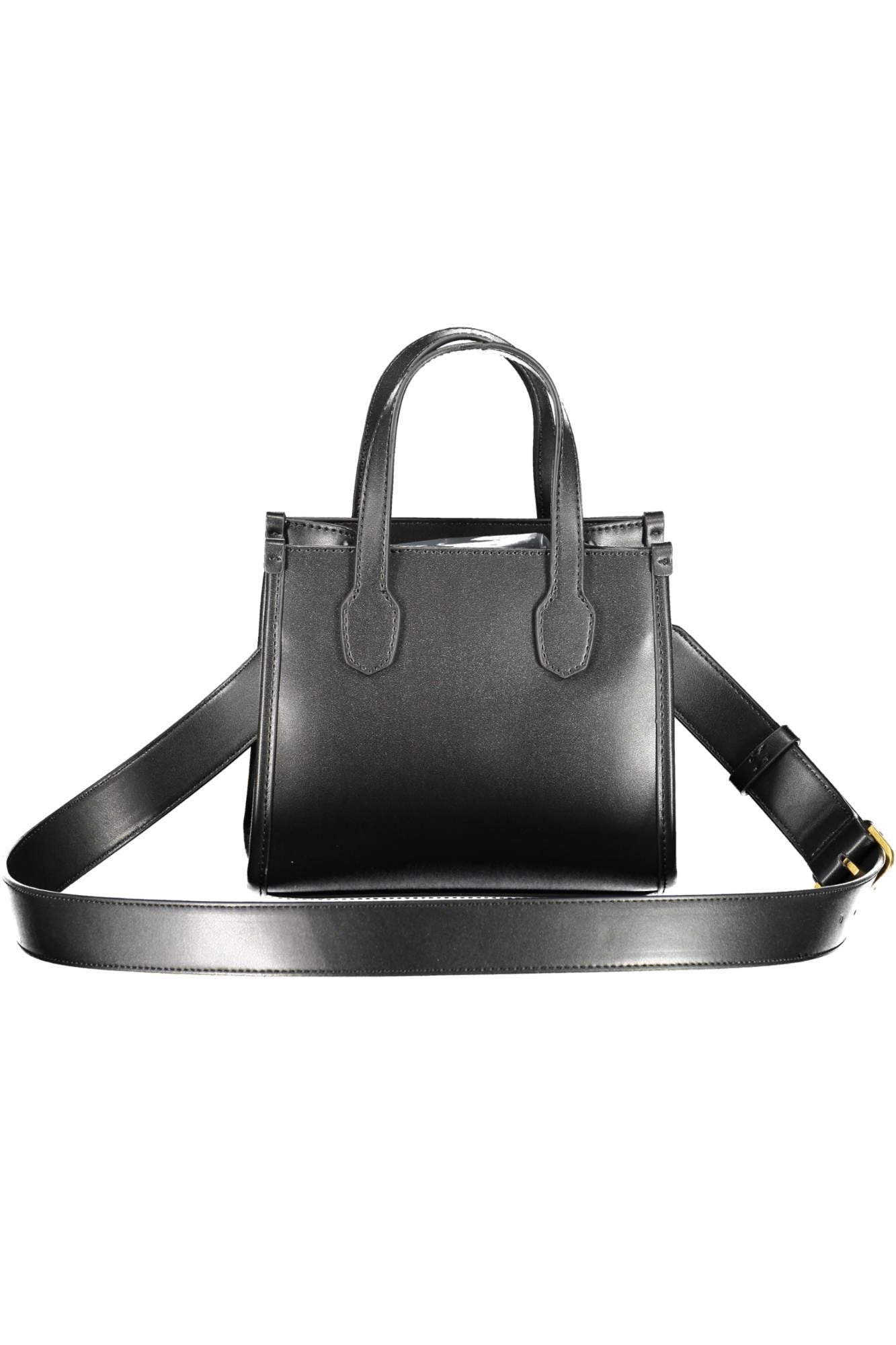 Elegant Black Polyurethane Handbag with Logo Detail