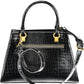 Chic Black Polyurethane Handbag with Contrasting Details