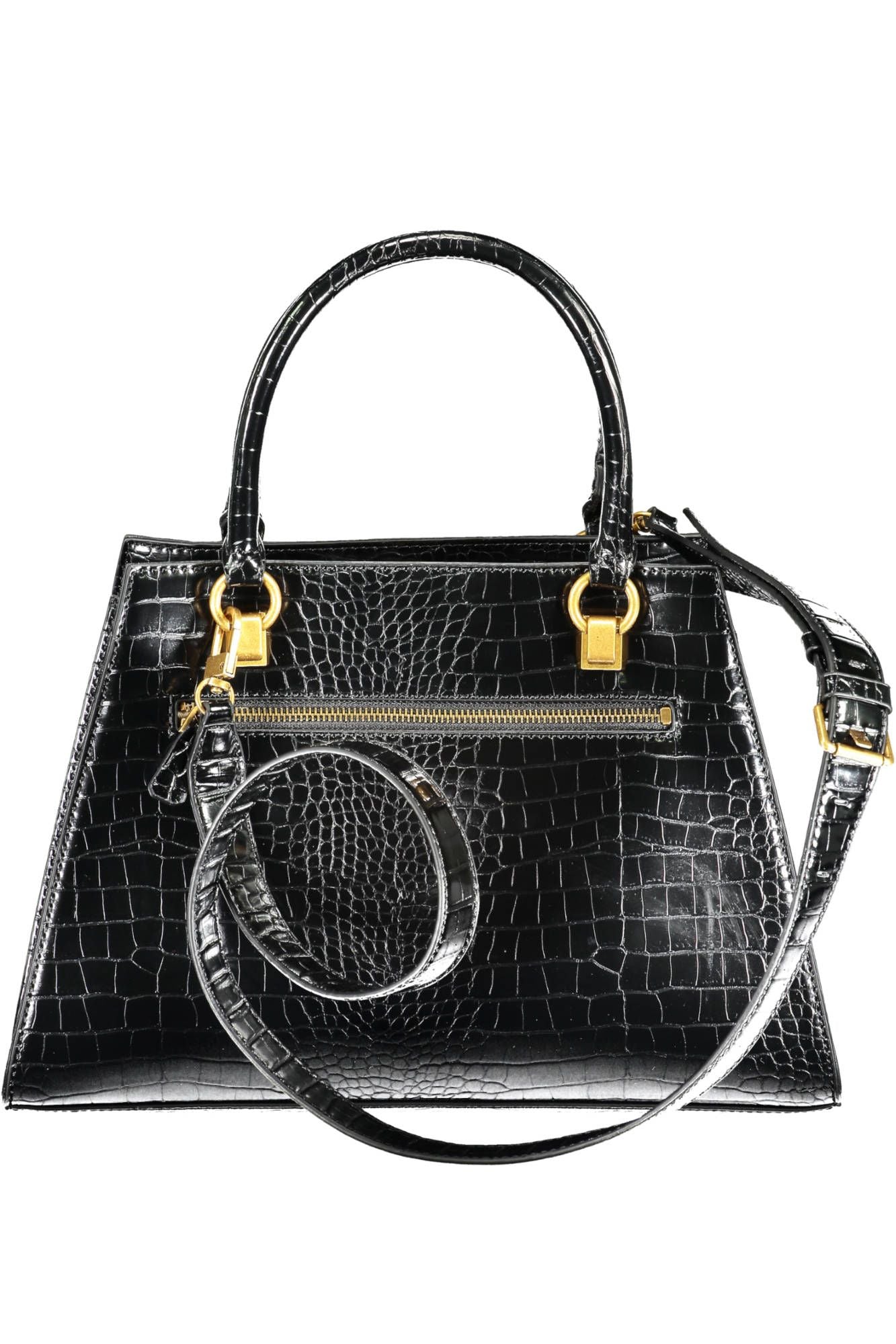 Chic Black Polyurethane Handbag with Contrasting Details