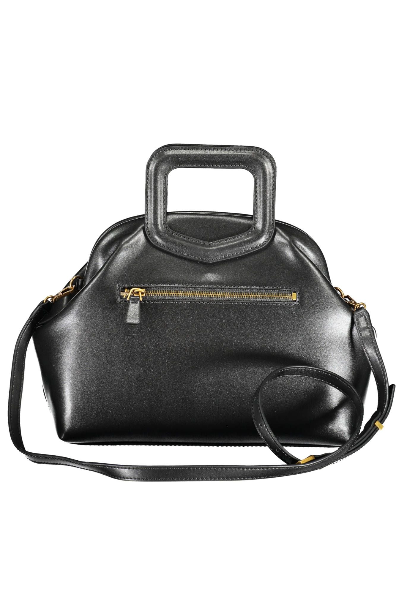 Chic Black Polyurethane Tote with Logo Detail