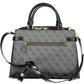 Elegant Black Cotton Handbag with Contrasting Details