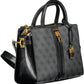 Chic Black Polyurethane Satchel with Contrasting Details