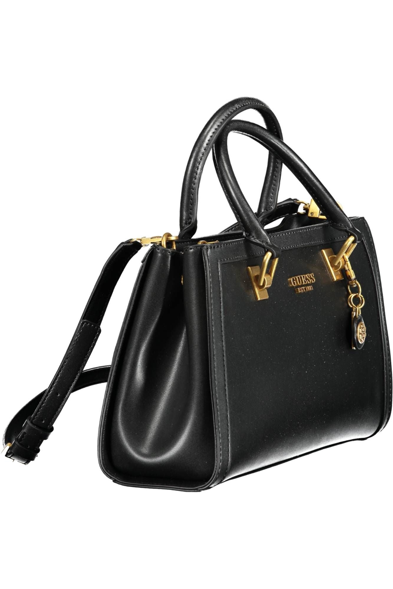 Elegant Black Polyurethane Handbag with Logo